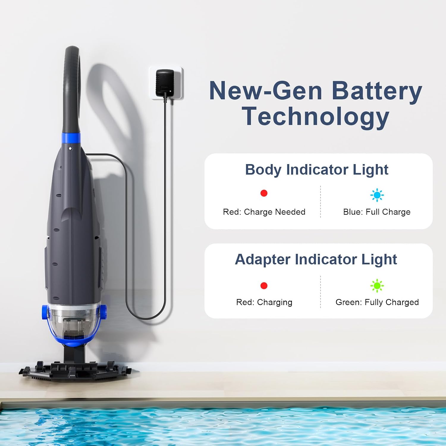 Upgraded Cordless Pool Vacuum with Telescopic Pole, 60 Min Powerful Suction & Large Head, Rechargeable Handheld Cleaner for Above Ground Pools, Inground Pools, Hot Tubs, and Spa