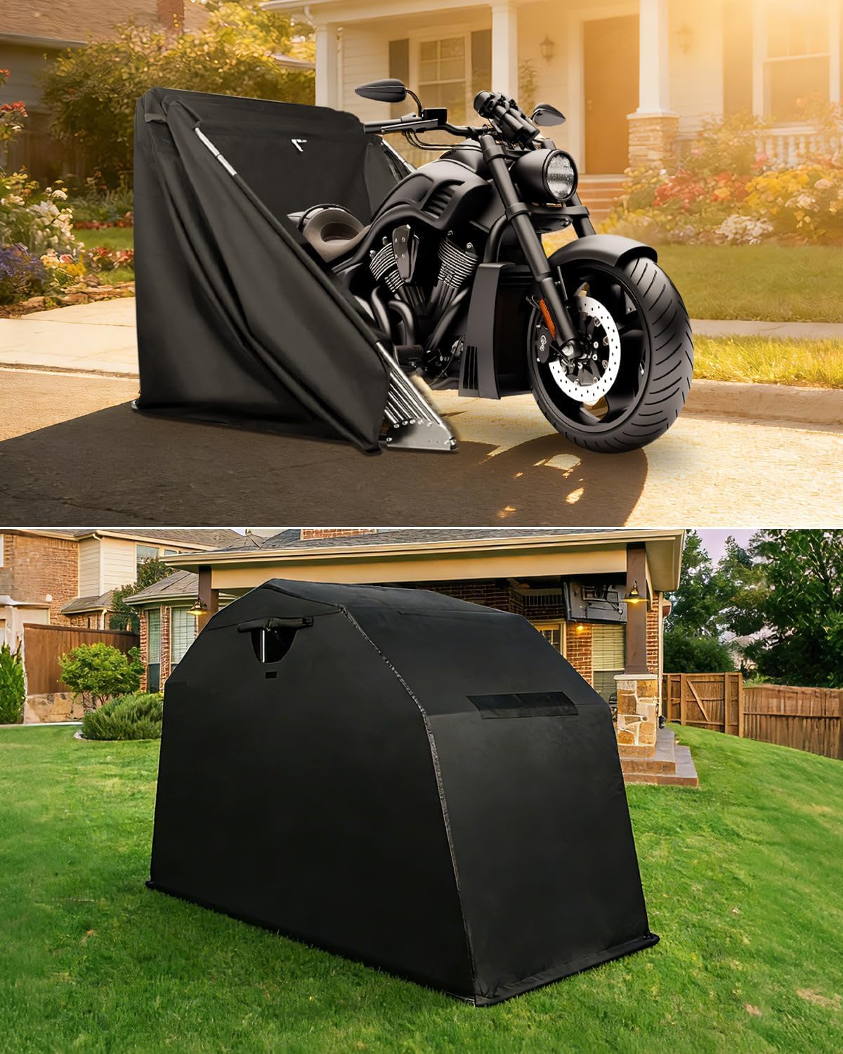 PROEZE Heavy Duty Motorcycle Shelter Storage Sheds Motorcycle Garage, 106.3'x 41.3'x 61.1' Motorcycle Cover Waterproof Outdoor Motorcycle Tent with Lock