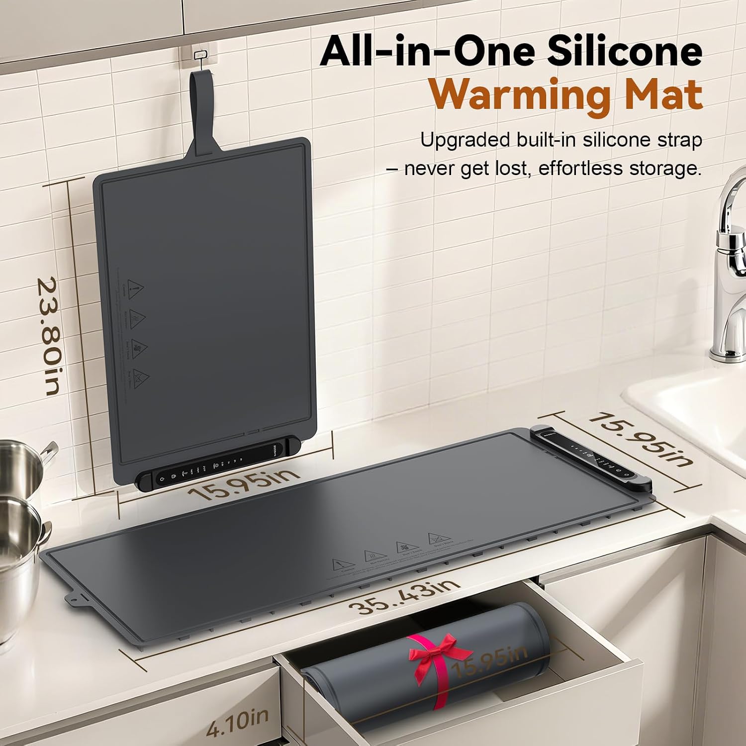 Warming Mat for Food Extra Large: 36'X16' Adjustable Silicone Food Warming Mat Heating Pad Food Warming Pad for Kitchen Counter Warming Trays for Buffets Party Hot Plates for Countertop Black Grey