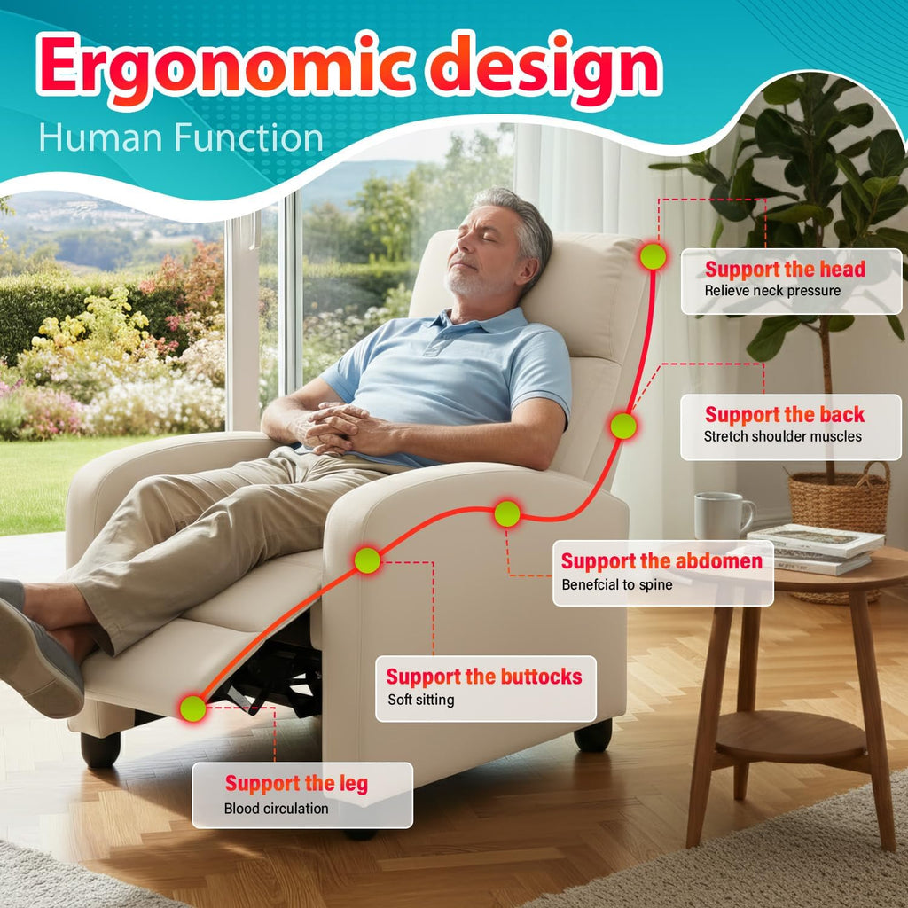 BestMassage | Recliner Chair | with 2 Point Massage Function | Textile Beige | with Lumbar Support, Adjustable Push Back, Footrest & Padded Seat | Easy Assembly | for Living Room, Home Theatre