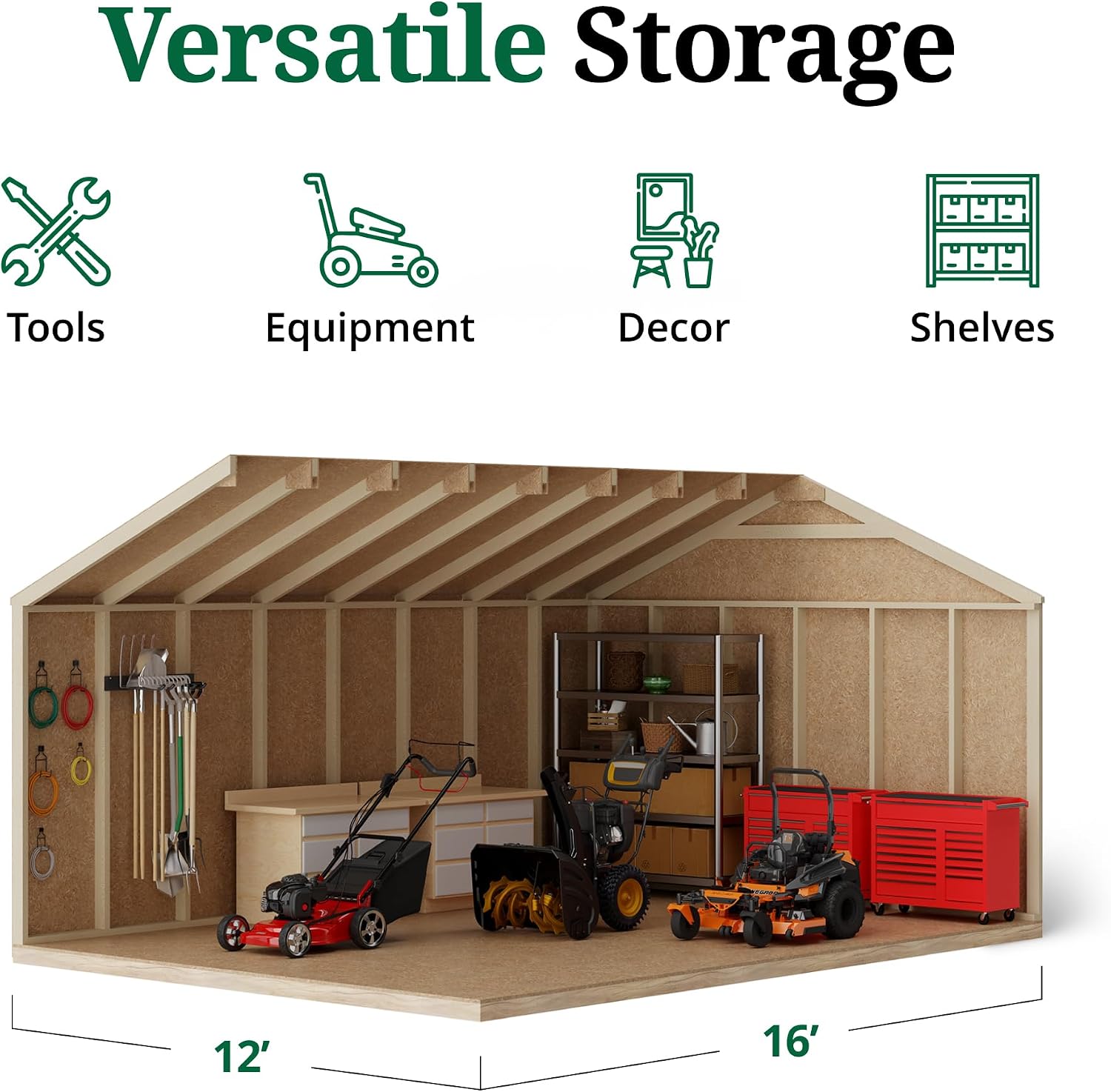 Little Cottage Co. 12x16 Value Workshop Shed with Operable Windows and Floor, Outdoor Wood Storage Do-It-Yourself Precut Kit