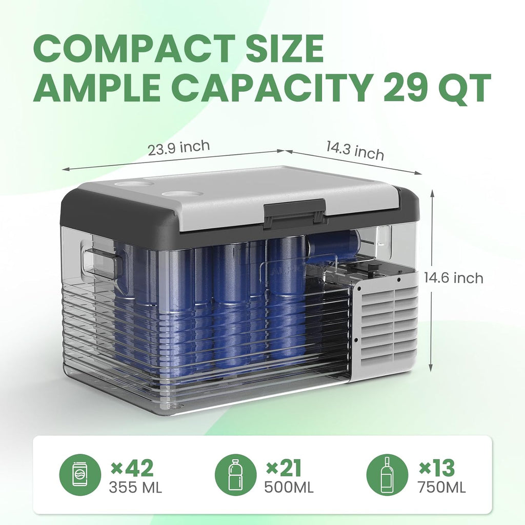 ALIPICOOL Electric Cooler 12 Volt Portable Refrigerator for Car, 29 Quart Car Fridge, Single Zone Car Freezer Cooler 12/24V DC, 110~240V AC for Camping，Overlanding, RV, Truck, -4℉ to 68℉ (CL30）