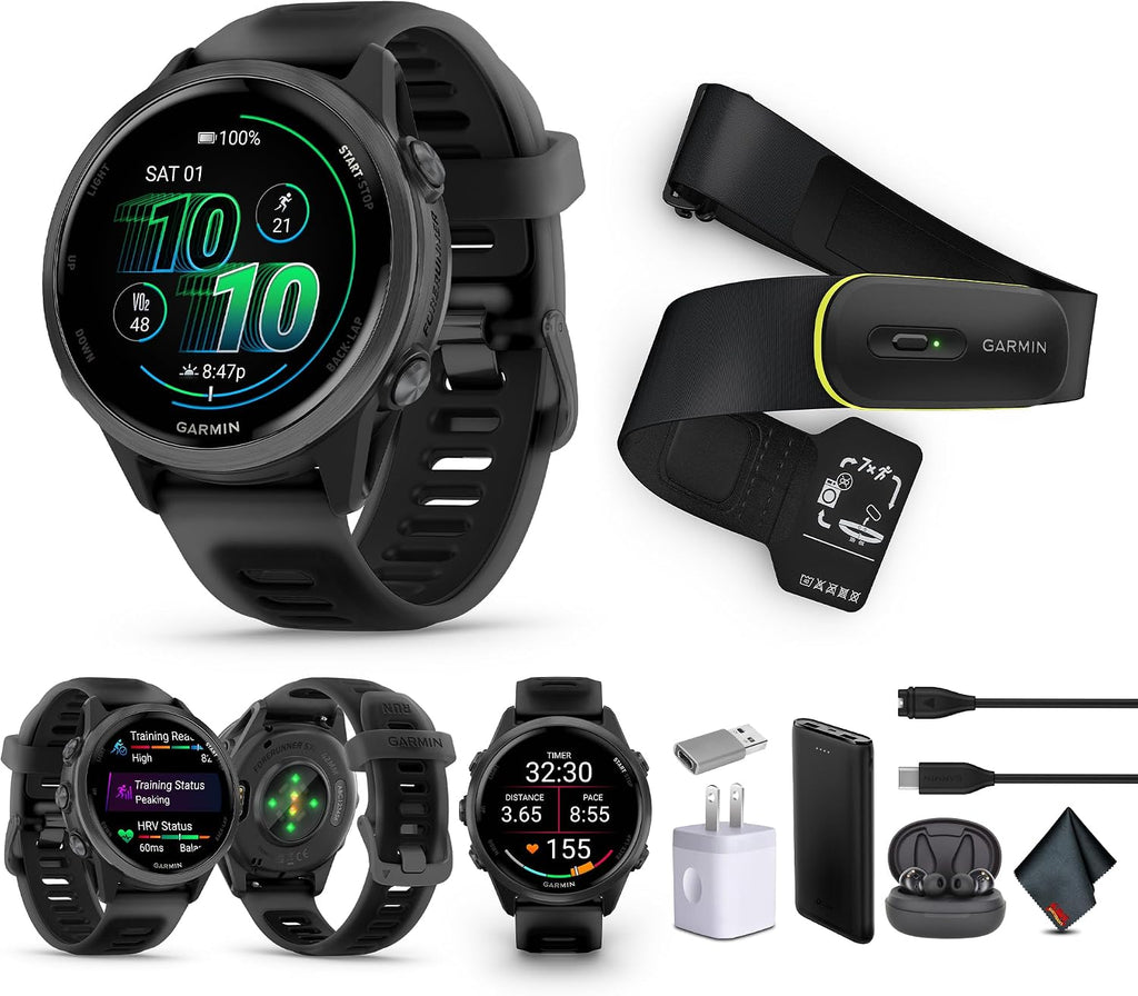 Garmin Forerunner 570 Running Smartwatch, 42MM WiFi, GPS Fitness Smart Watch for Men and Women, Slate Gray Aluminum with Translucent Black/Black Band + Access 600 Fitness Monitor, M-XL + More
