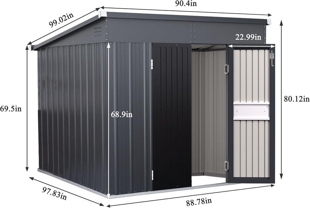MUPATER 7 x 8 ft Outdoor Storage Shed,Galvanized Metal Shed Storage House with Lockable Door and Vents for Garden,Patio, Backyard, Grey
