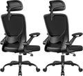 BESTFAIR Office Chair Ergonomic Desk Chair, Breathable Mesh Office Chairs with Adjustable Lumbar Support, Flip-Up Arms, Computer Desk Chair Comfy for Home Office, 2 Pack