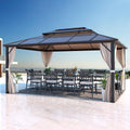 EROMMY 12'x16' Gazebo Polycarbonate Double Roof Pavilion Gazebo Outdoor Aluminum Frame Canopy with Netting and Curtains for Garden Patio Lawns Parties