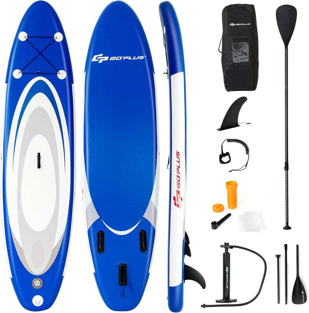 Goplus Inflatable Stand up Paddle Board, 10'/10.5'/11' SUP 6' Thick with Premium Accessories, Adjustable Aluminum Paddle, Leash, Carry Bag, Hand Pump, Removable Fin, ISUP for Adults