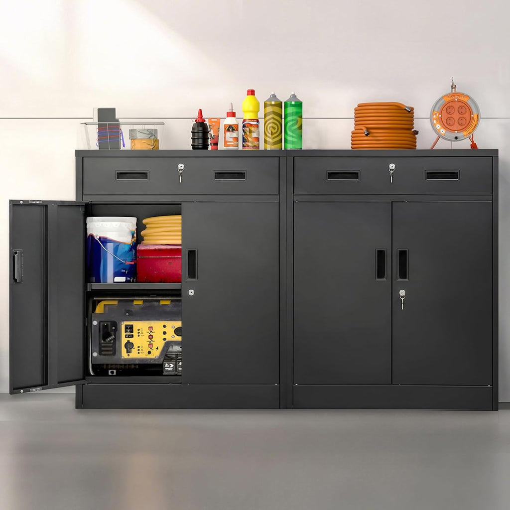 Wanfu Metal Storage Cabinet, Locking Cabinet with 1 Drawer and Adjustable Shelf, 36' H x 28' W x 16' D Metal Cabinets for Office, Garage, Home-Black