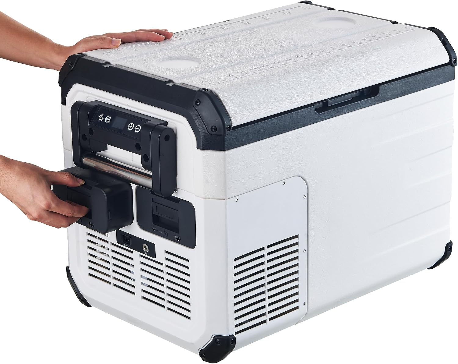 Explorer Bear Urban Series 48QT/45L 12V/24V Portable Battery Powered Electric Cooler Fridge Freezer Powered by LG Compressor (Battery Not Included)