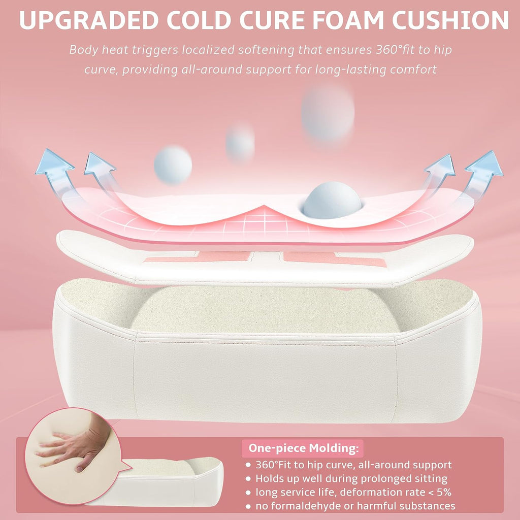 Ergonomic Gaming Chair, Computer Desk Chairs, 4D Armrests, High Back Office Chair with Headrest & Lumbar Pillow, Tilt Rocker Recliner, Heavy-Duty Base, White PU Leather & Pink Suede Comb