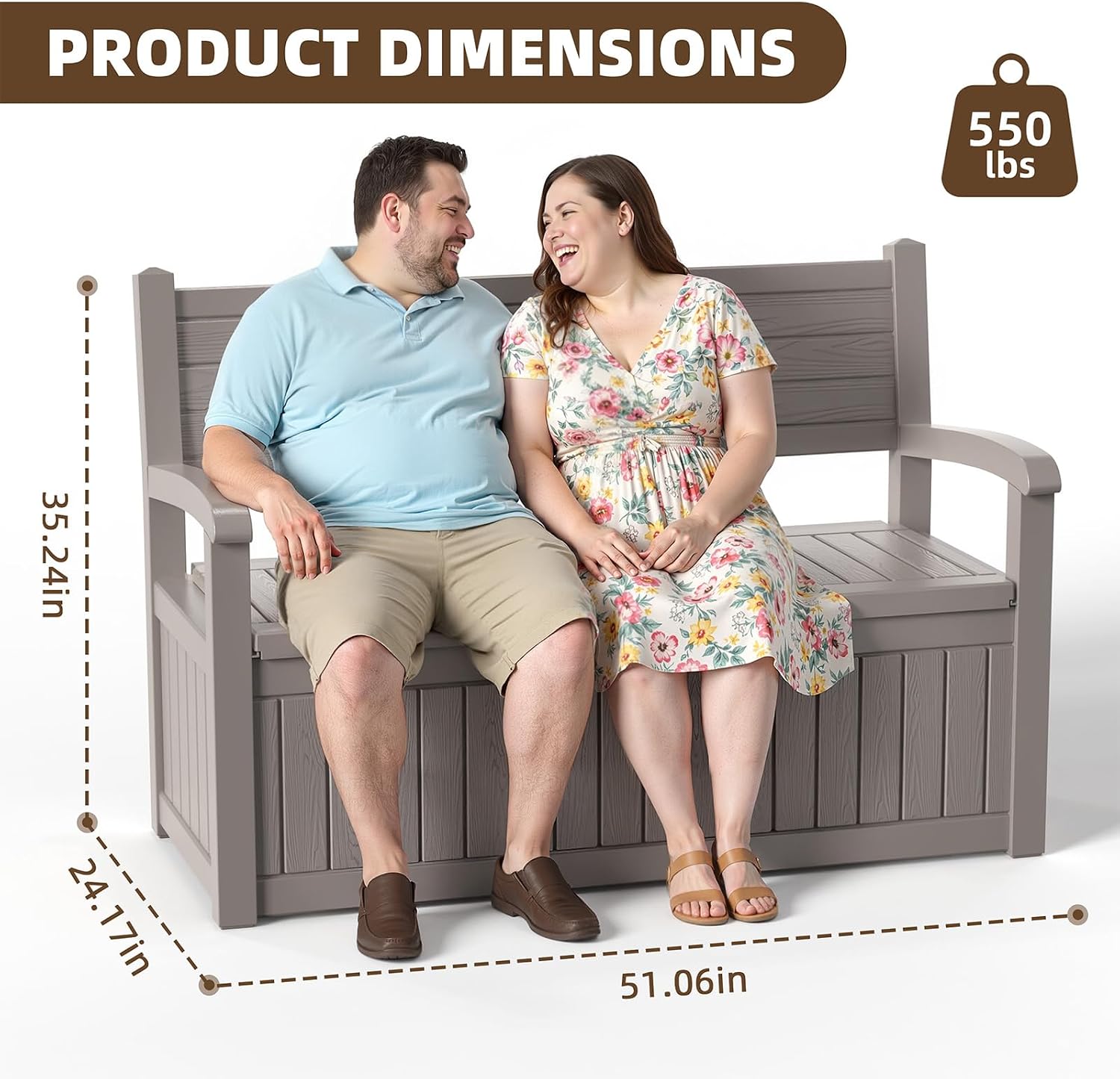 EasyUp 80 Gallon Wood Grain Style Outdoor Storage Bench, Waterproof and Lockable Deck Box Outdoor Storage Furniture for Patio,Garden,and Porch – Perfect for Storing Garden Tools and Cushions(Gray)