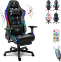 High Back Big and Tall Office Desk Chairs with 7-Point Massage, Ergonomic Gaming Chair with Speakers and RGB Lights, PU Leather Computer Chair Recliner Chair Music Video Game Chair,Black