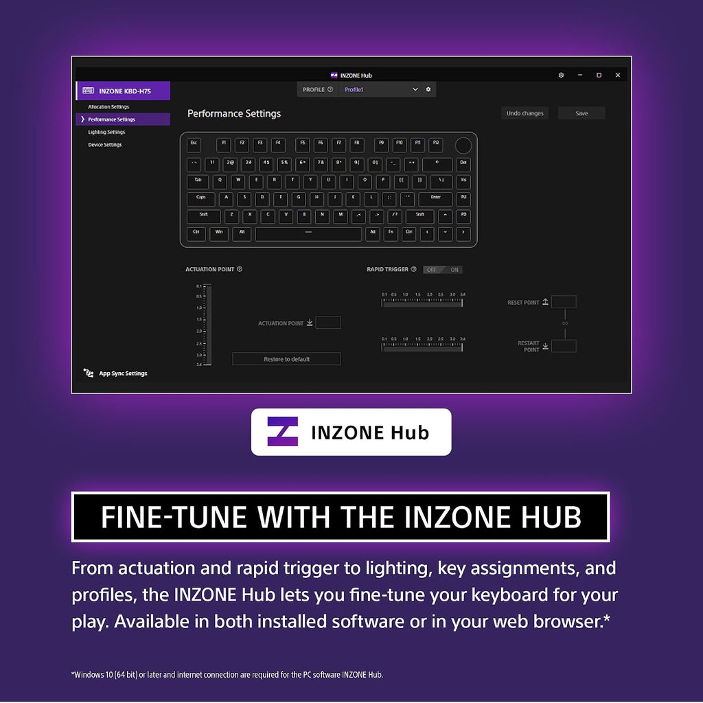 Sony INZONE KBD-H75 75% Wired CNC Aluminum Frame Gaming Keyboard, Hall-Effect Switch, Rapid Trigger, Adjustable Actuation Point, 8000 Hz Polling Rate, RGB Lighting, Volume Dial