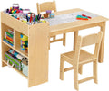 OOOK Kids Art Table and 2 Chairs, Toddler Activity Table with Large Storage Shelves, Wood Activity Desk for Writing Drawing Suitable for Playrooms & Classroom
