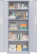 Greenvelly 63' H Metal Storage Cabinet Dark Grey, Locking Metal Cabinet, Store Tools, Clothes, Tableware and Toiletries, Garage Cabinets with Adjustable Shelves for Office, Home, Garage, Pantry