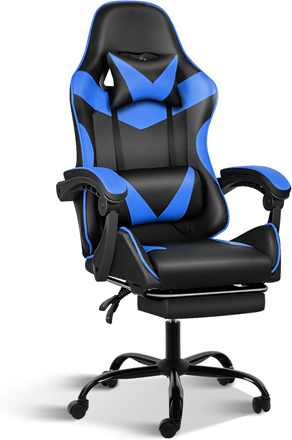 YSSOA Gaming Chair, Computer Chair with Footrest, Height Adjustable & 90°-135° Tilt Function, Swivel Recliner Ergonomic Racing Style Video Game Chair with Lumbar Support (Black/Blue)