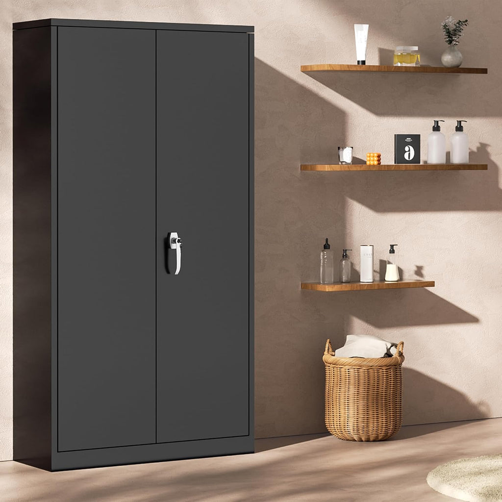 INTERGREAT Metal Storage Cabinet with Shelves, 72' Locking Steel Cabinets with 2 Door and 4 Adjustable Shelves, Tall Metal Cabinet for Home Office, Garage, Warehouse,Black