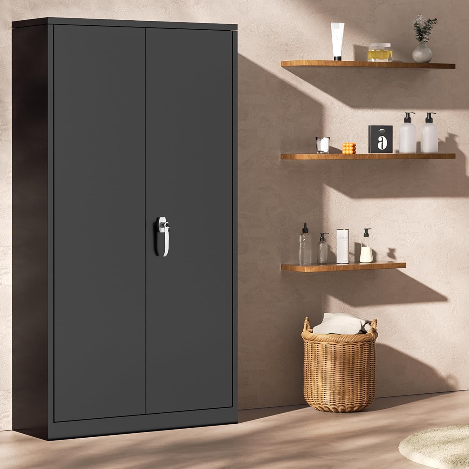 INTERGREAT Metal Storage Cabinet with Shelves, 72' Locking Steel Cabinets with 2 Door and 4 Adjustable Shelves, Tall Metal Cabinet for Home Office, Garage, Warehouse,Black