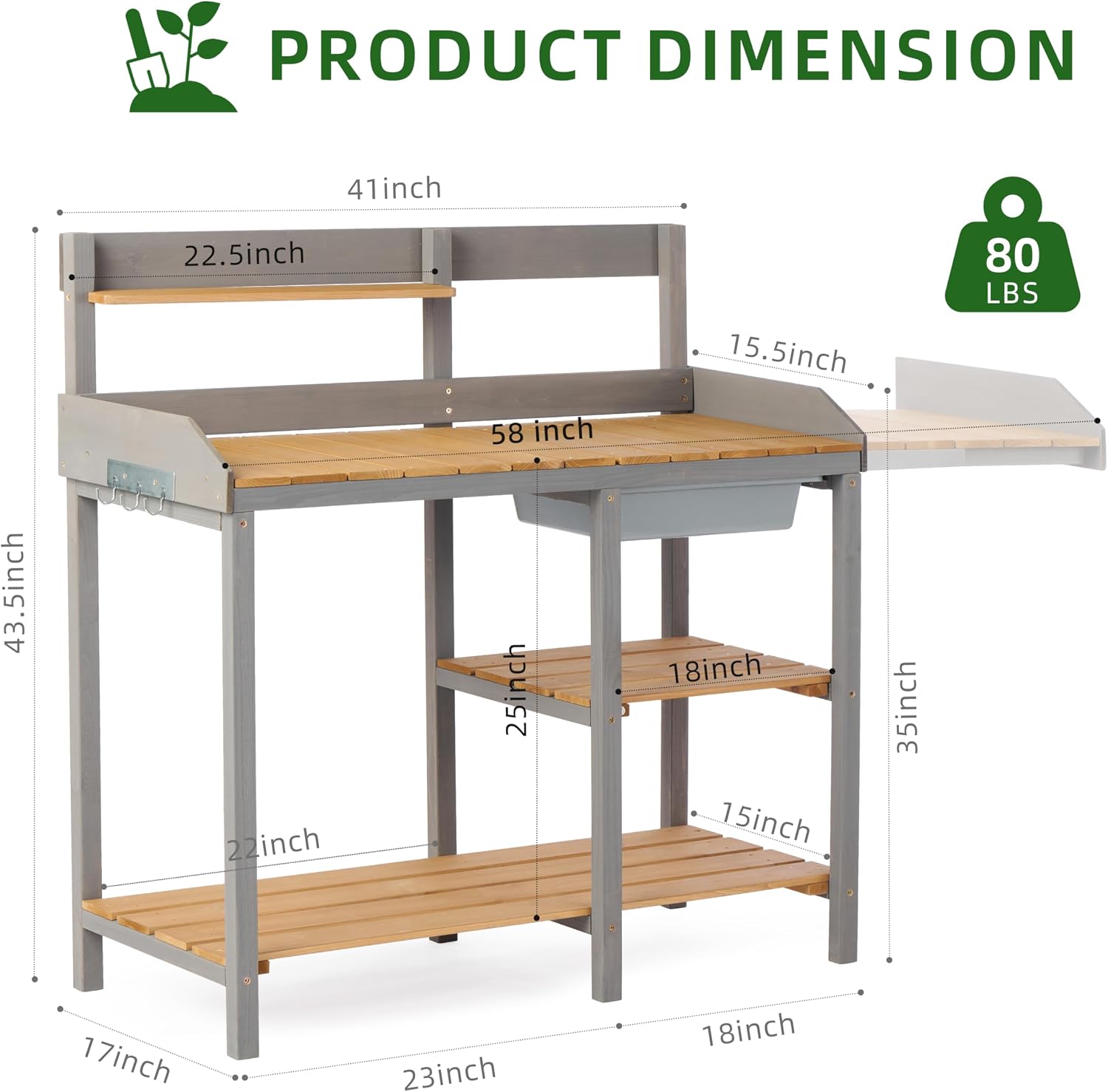 Wooden Potting Bench Table with Sink, Outdoor Garden Table Work Bench with Shelf, Workstation for Outside Patio Lawn