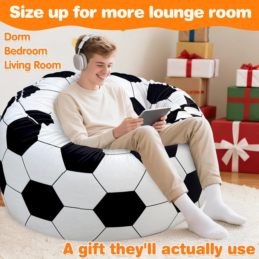 Lukeight Soccer Bean Bag Chair for Teens and Adults, Memory Foam Filled Floor Lounger, Washable Velvet Cover with Inner Liner, Beanbag Chair with Filling for Gaming and Reading, XX-Large 36'D x 20'H