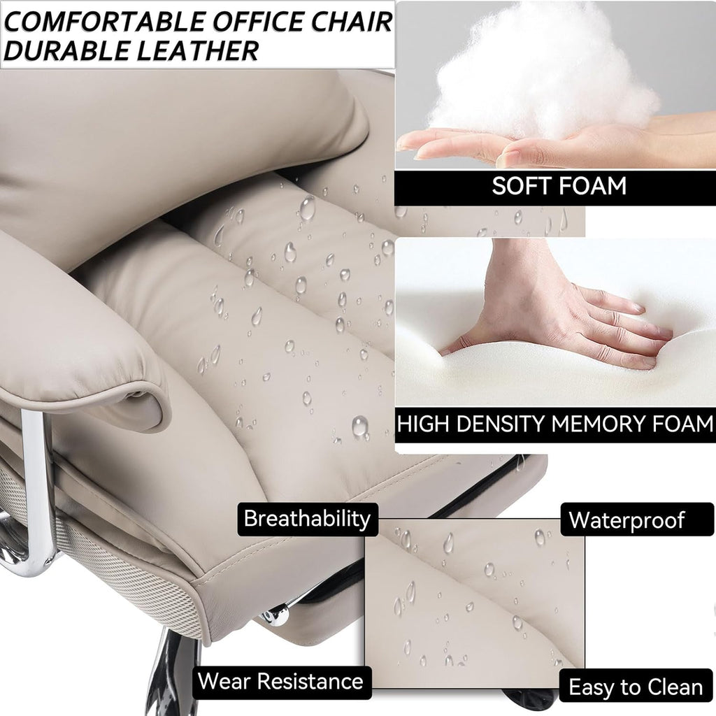 Efomao Big and Tall Office Chair, 400lbs Heavy Duty High Back Executive Chair with 23.6' Extra Wide Seat, PU Leather Desk Chair with Footrest and Padded Armrests, Grey