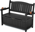 YEFU Outdoor Storage Bench for Patio: Heavy Duty Garden Bench with 96° High Backrest & Oversized Seating - HIPS Weatherproof Patio Bench with Storage for Porch Park Backyard, Black
