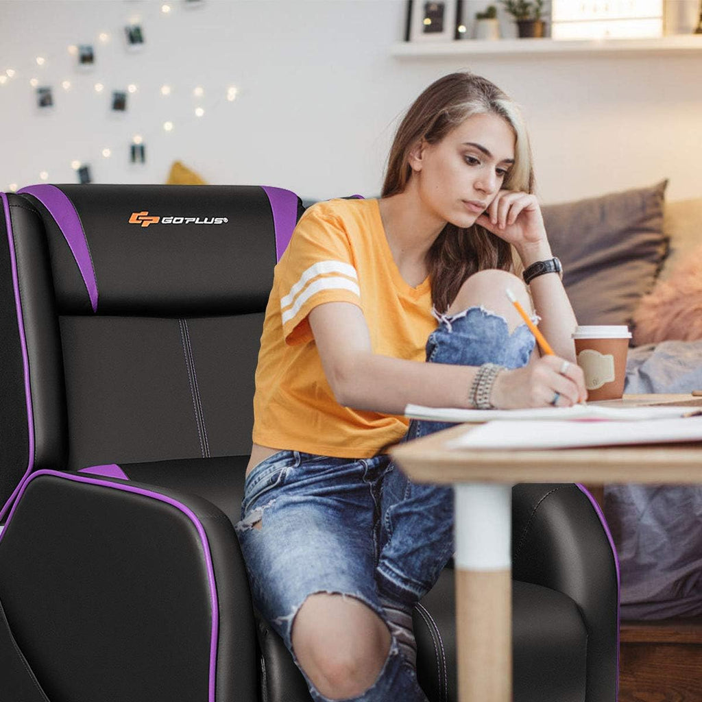POWERSTONE Gaming Recliner Chair, Reclining Gaming Chairs for Adults Ergonomic Leather Sofa with Footrest Lumbar Support Headrest and Side Pouch for Living Room Home Theater, Purple