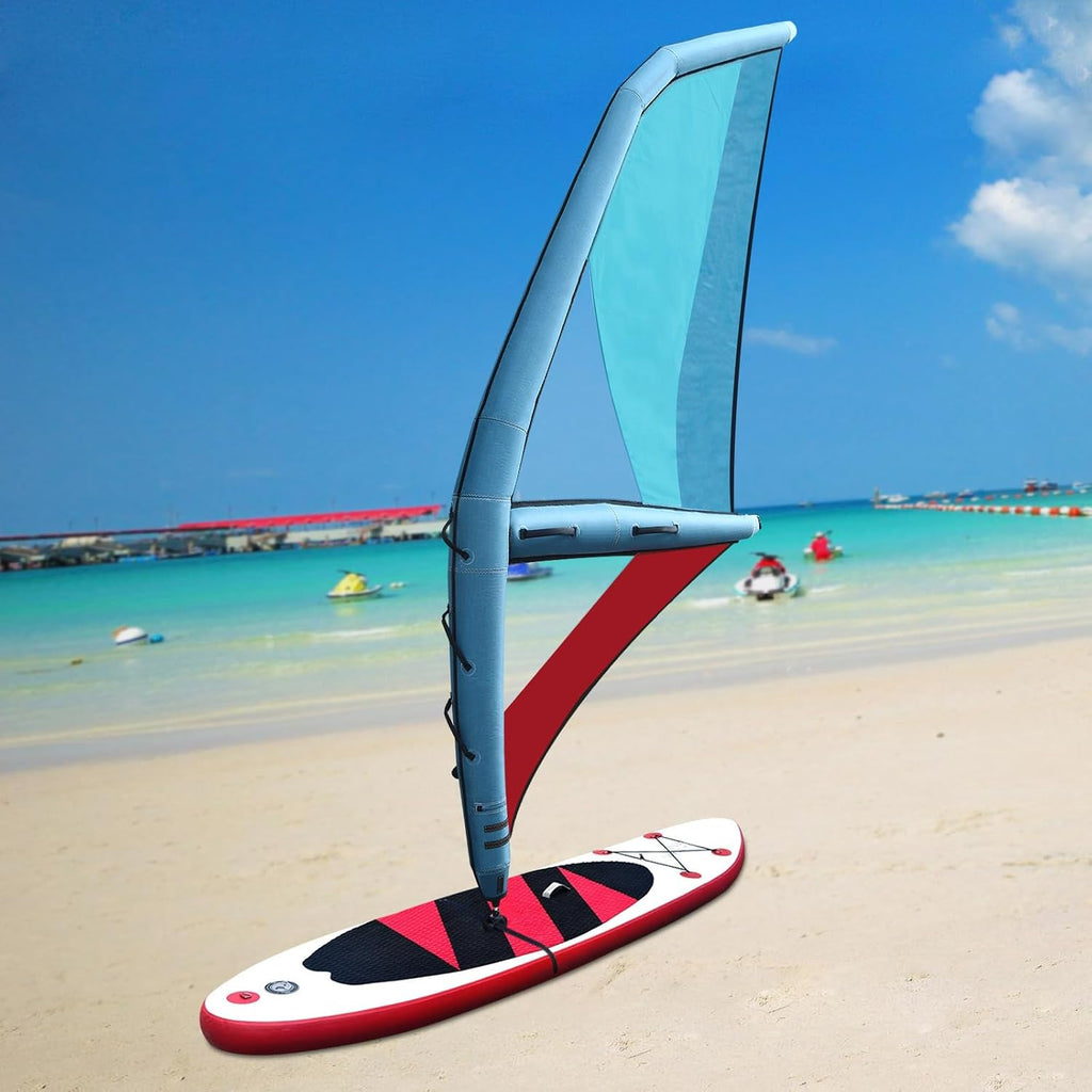 Paddle Board Sail, Inflatable Sail, Inflatable Sailing Sail, Professional Inflatable Paddle Board, Blue and Red, 45.21ft² Sail Area, 360° Base Rotation, Ideal for Windsurfing