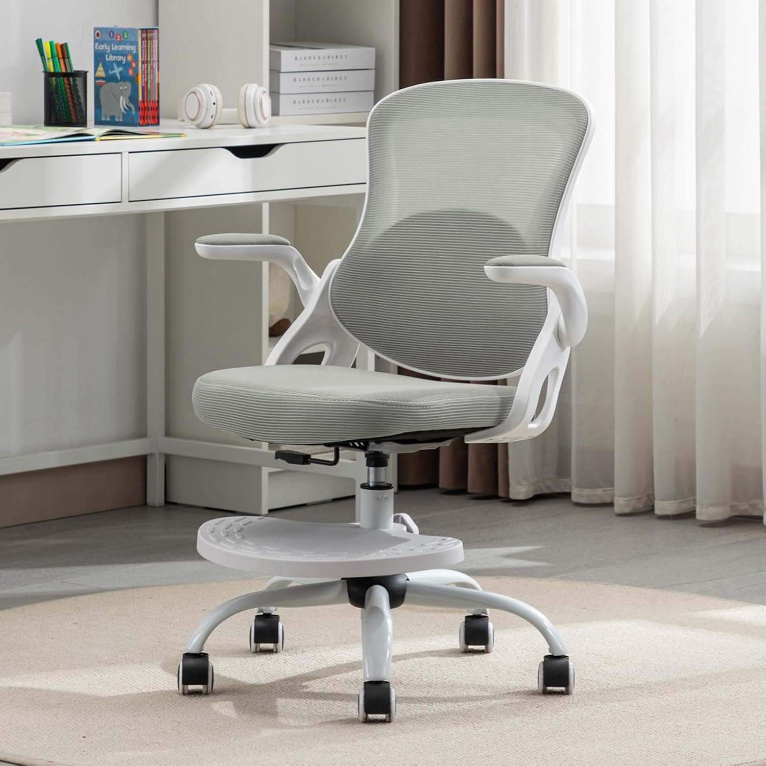 Kids Desk Chair,Ergonomic Study Chair with Adjustable Height,Swivel Mesh Desk Chair with Wheels,Home Office Chair for Children in Home Bedroom Grey