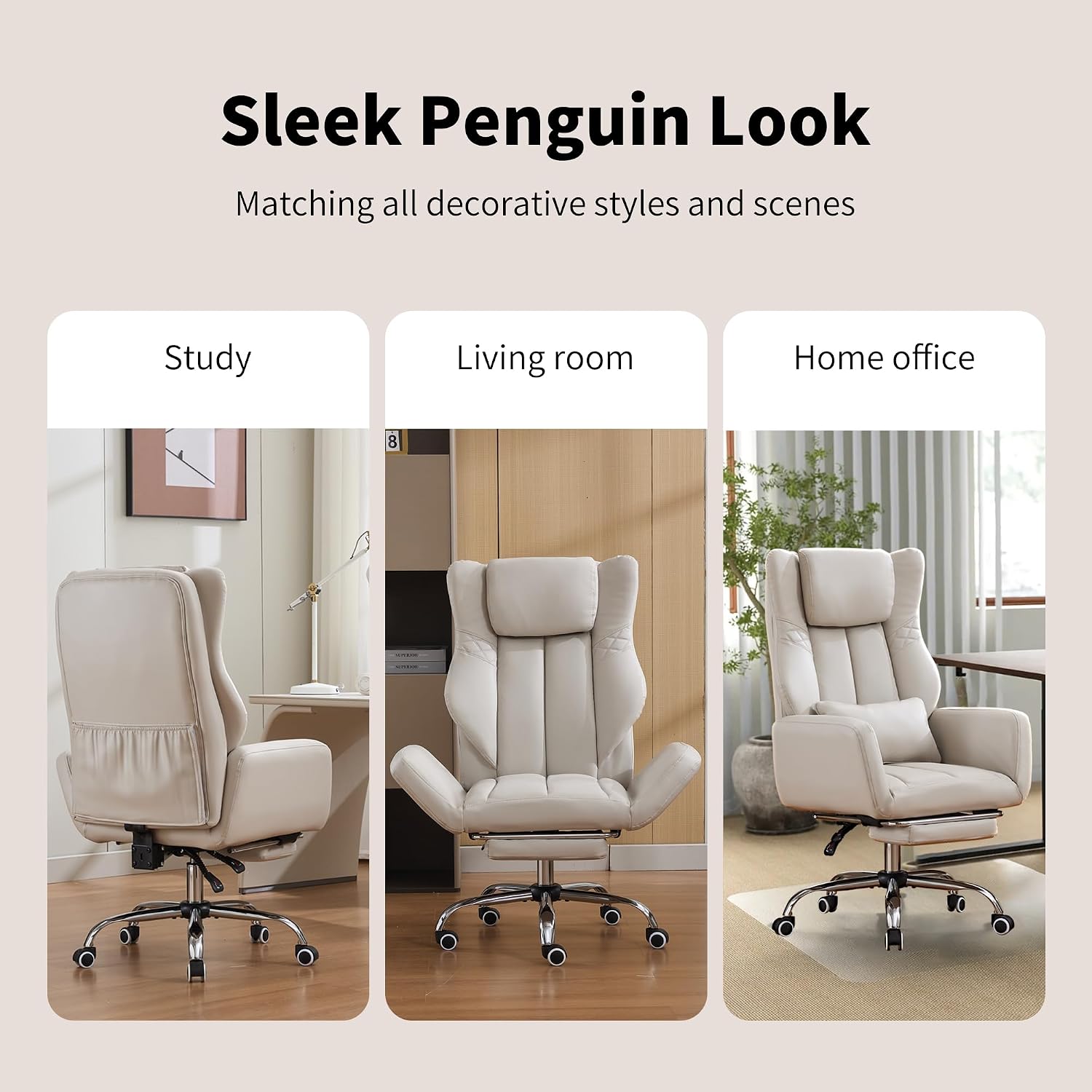 Criss Cross High Back Office Chair with Foot Rest, Ergonomic Cross Legged Desk Chair with Flip-up Armrest, Cozy Reclining 155°Swivel Chair for Home Office, Computer and Entertainment (Beige)
