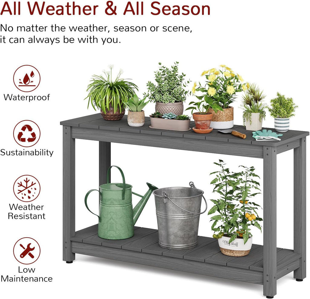 Stoog All-Weather Console Table, 2-Tier Patio Console Table Outdoor with Storage, Low Maintenance, and Never Fade or Rot, Grey