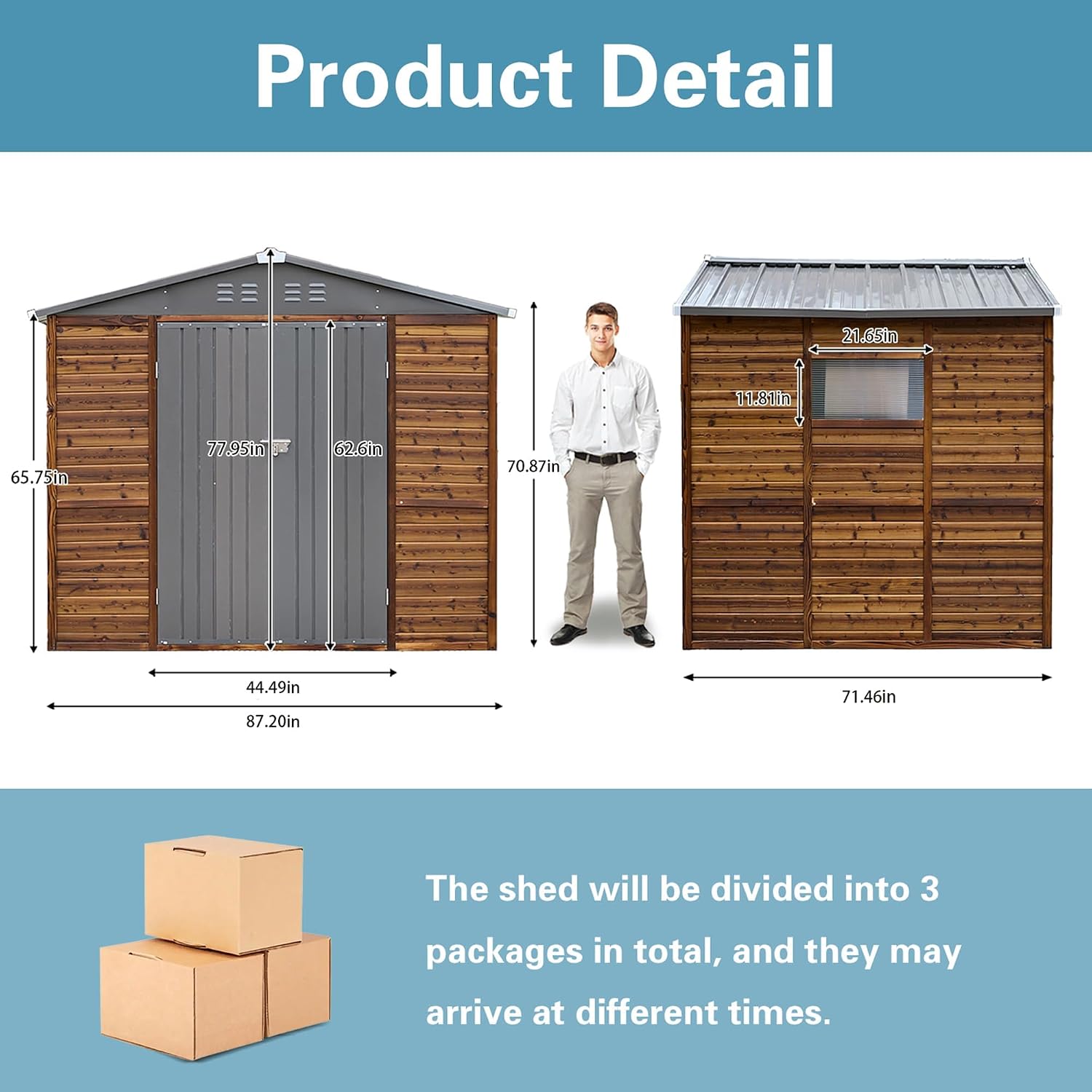 8x6 Ft Outdoor Storage Shed with Windows, Wood & Metal Tool Shed Waterproof Storage House for Outside Patio, Garden and Backyard, 4 Vents (Without Floor) Wood Color