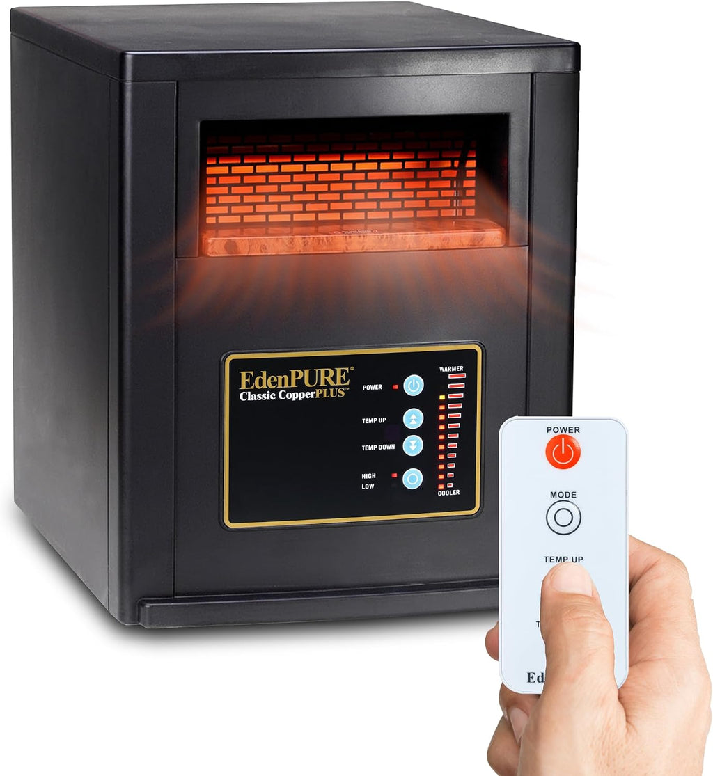 EdenPURE Classic CopperPLUS Infrared Heater — 1500 W Energy-Efficient Zone Heater for Large Rooms up to 1000 sq ft — Quiet Operation, Cool-Touch Safety, Portable Comfort for Home, Bedroom or Office
