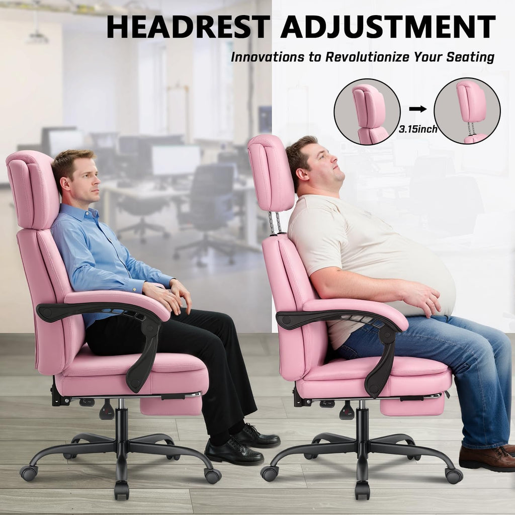400lbs Executive Office Chair with Foot Rest for Heavy People, Ergonomic Big and Tall Desk Chair with Adjustable Headrest, High Back PU Leather Comfy Heavy Duty Computer Chair with Spring Cushion