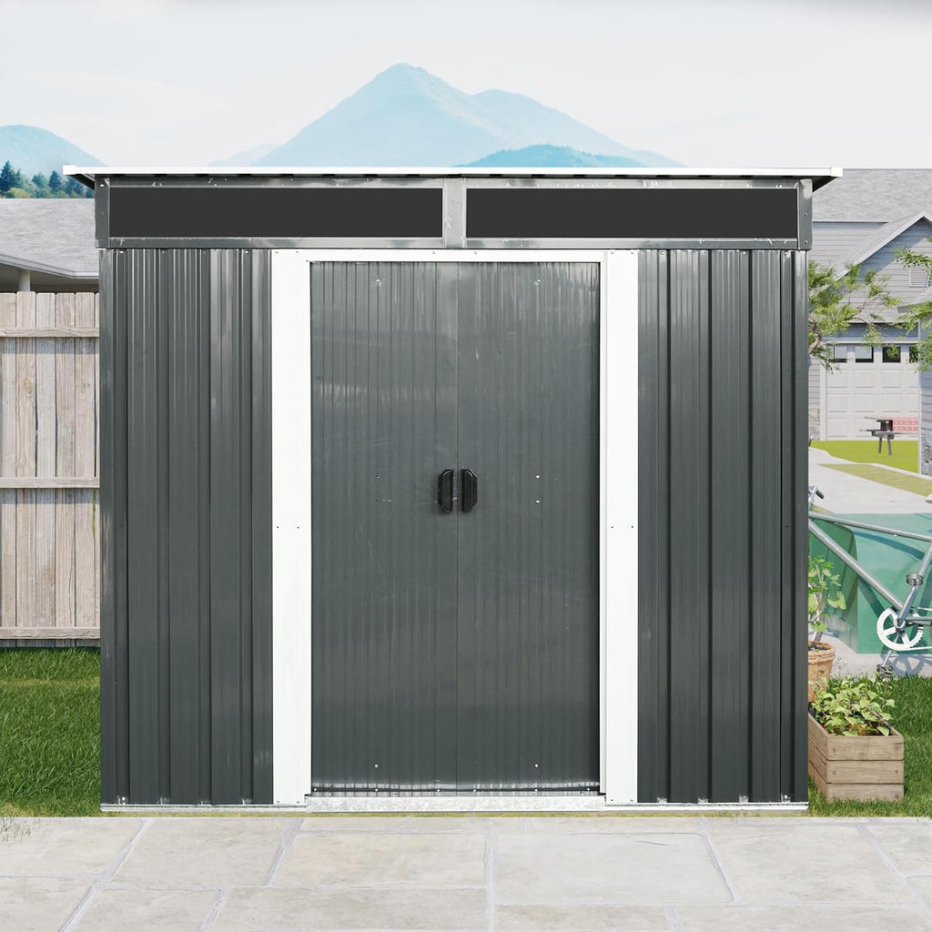 KEIKI 6x5 FT Outdoor Metal Storage Shed with Sloped Roof,Air Vents and Lockable Door for Garden Yard Lawn