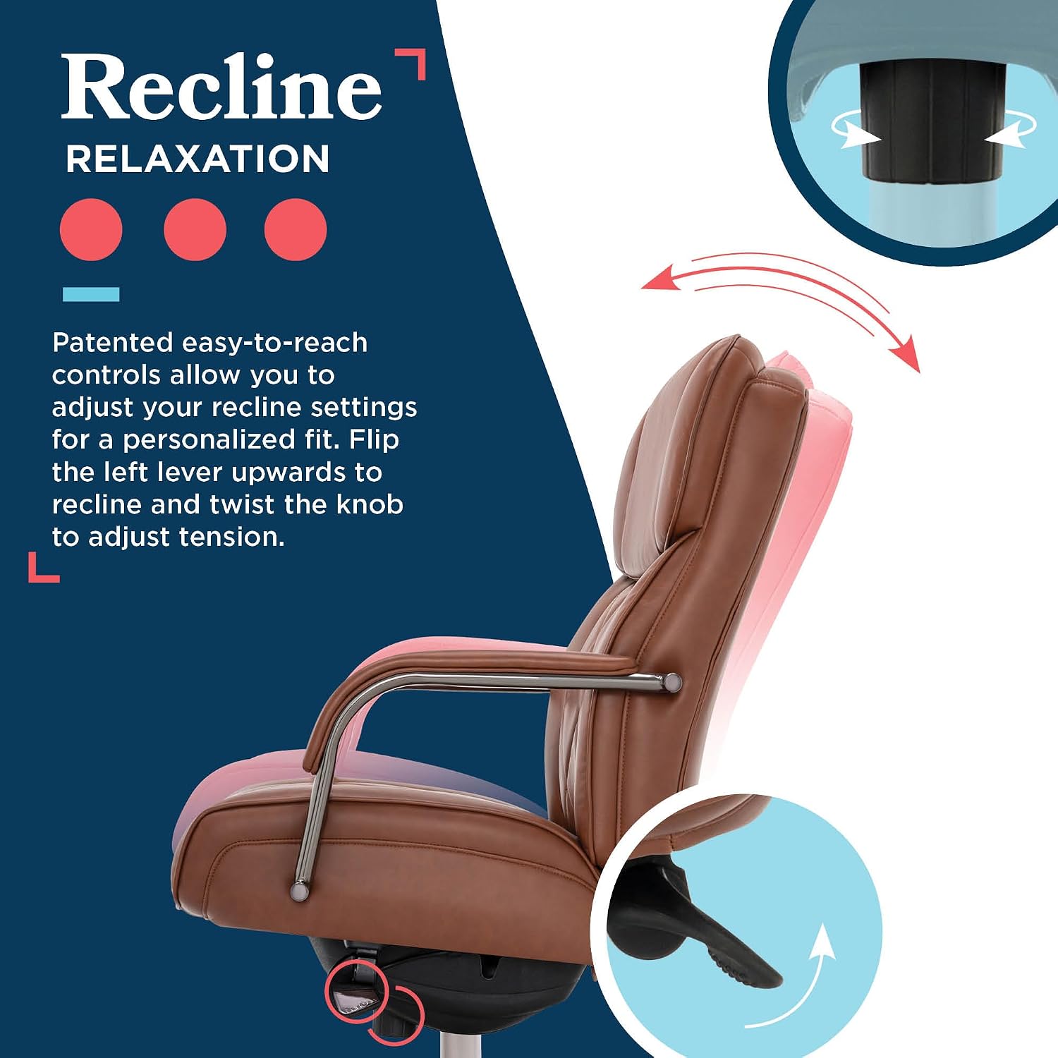 La-Z-Boy Symphony Executive Mid-Back Office Chair, Diamond Quilt Seat and Back, Pocket Coil Cushion, Padded Armrests, Ergonomic Computer DeskChair, Swivel Metal Base, Bonded Leather, Cognac/Graphite