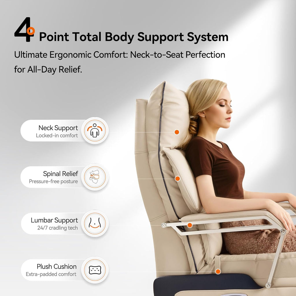 OKUP M80A Dual Motor Electric Executive Office Chair with Footrest, Comfortable Reclining Office Chair Wide Seat, Big and Tall Ergonomic Leather Home Office Desk Chair (Beige,No Massage)