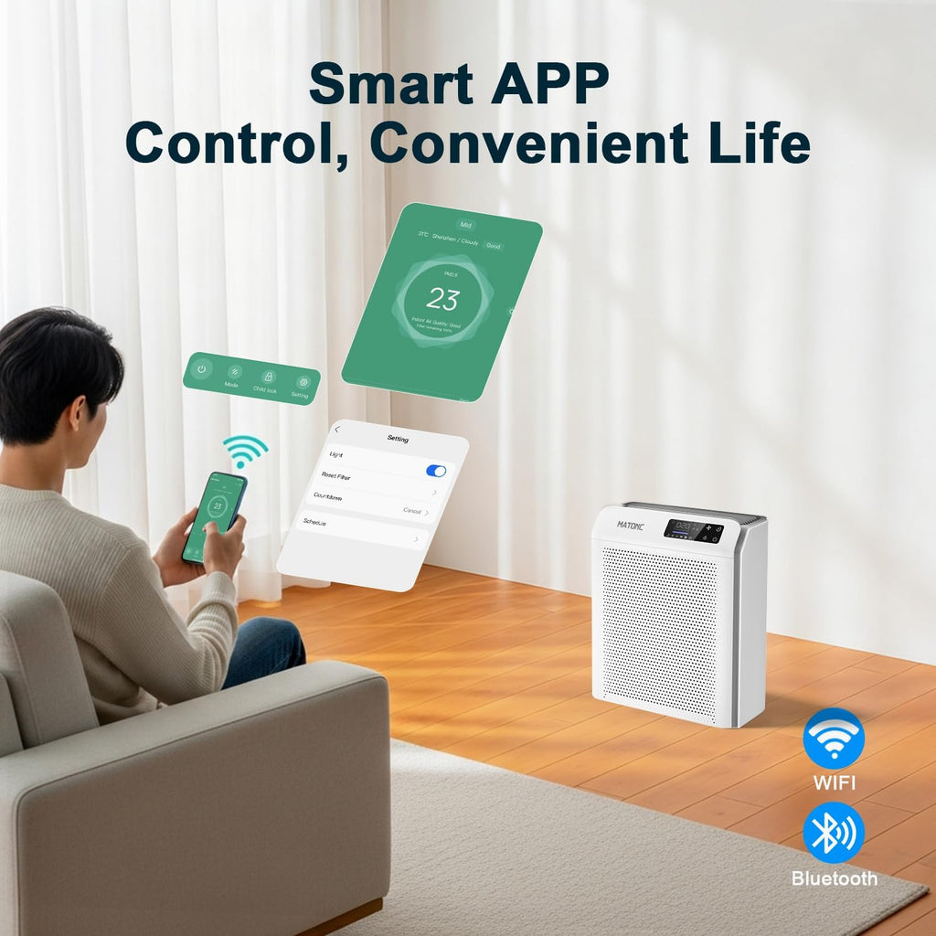 Air Purifier for Large Room Up to 3500 Ft², Smart HEPA Air Purifier with WiFi APP Control,PM 2.5 Display Air Quality Sensor, Sleep & Auto Mode, 4 Fan Speeds, for Pets Dust Pollen