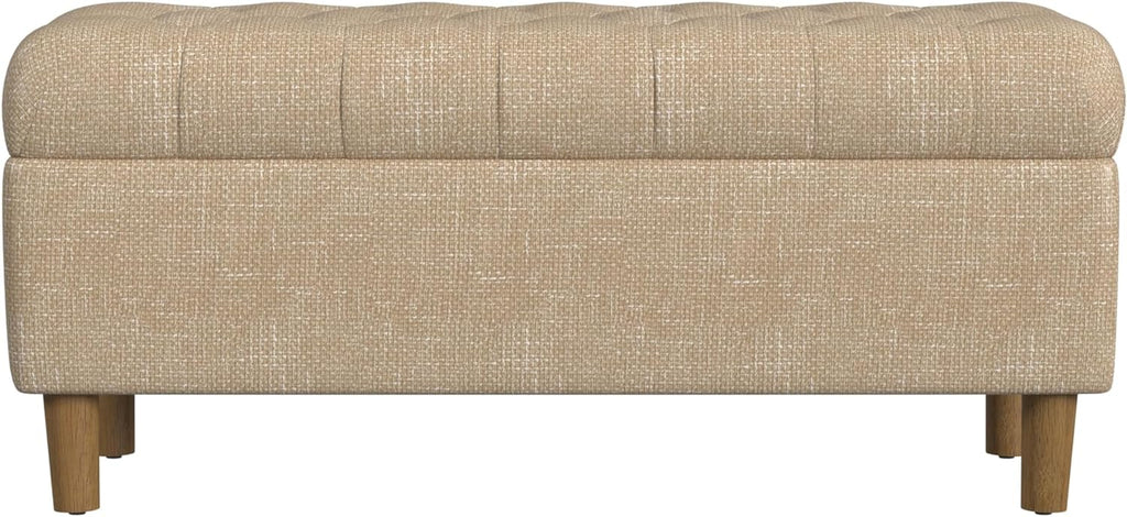 Homepop Home Decor | Tufted Ainsley Button Storage Ottoman Bench with Hinged Lid | Ottoman Bench with Storage for Living Room & Bedroom, Oatmeal Textured Fabric