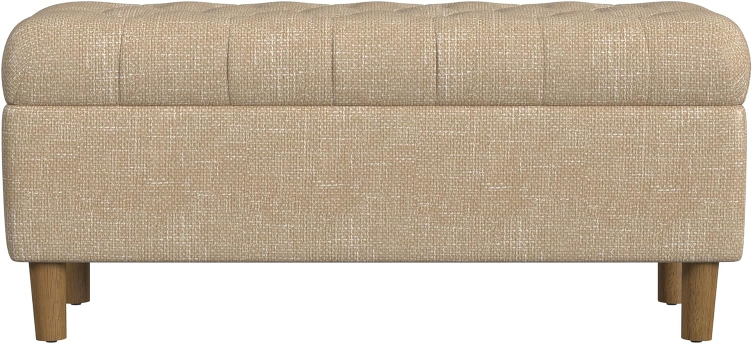 Homepop Home Decor | Tufted Ainsley Button Storage Ottoman Bench with Hinged Lid | Ottoman Bench with Storage for Living Room & Bedroom, Oatmeal Textured Fabric