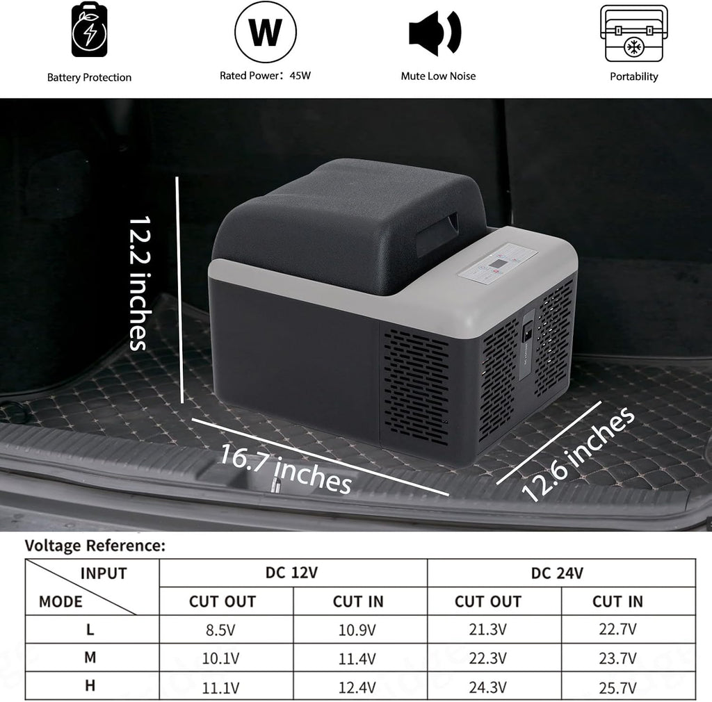 Alpicool C12PT Portable Car Freezer Cooler, 12 Volt Car Refrigerator, 12 Quart Fast Cooling, with 12/24V DC and 100-240V AC for Outdoor, Camping, RV, Truck (Black&Grey)