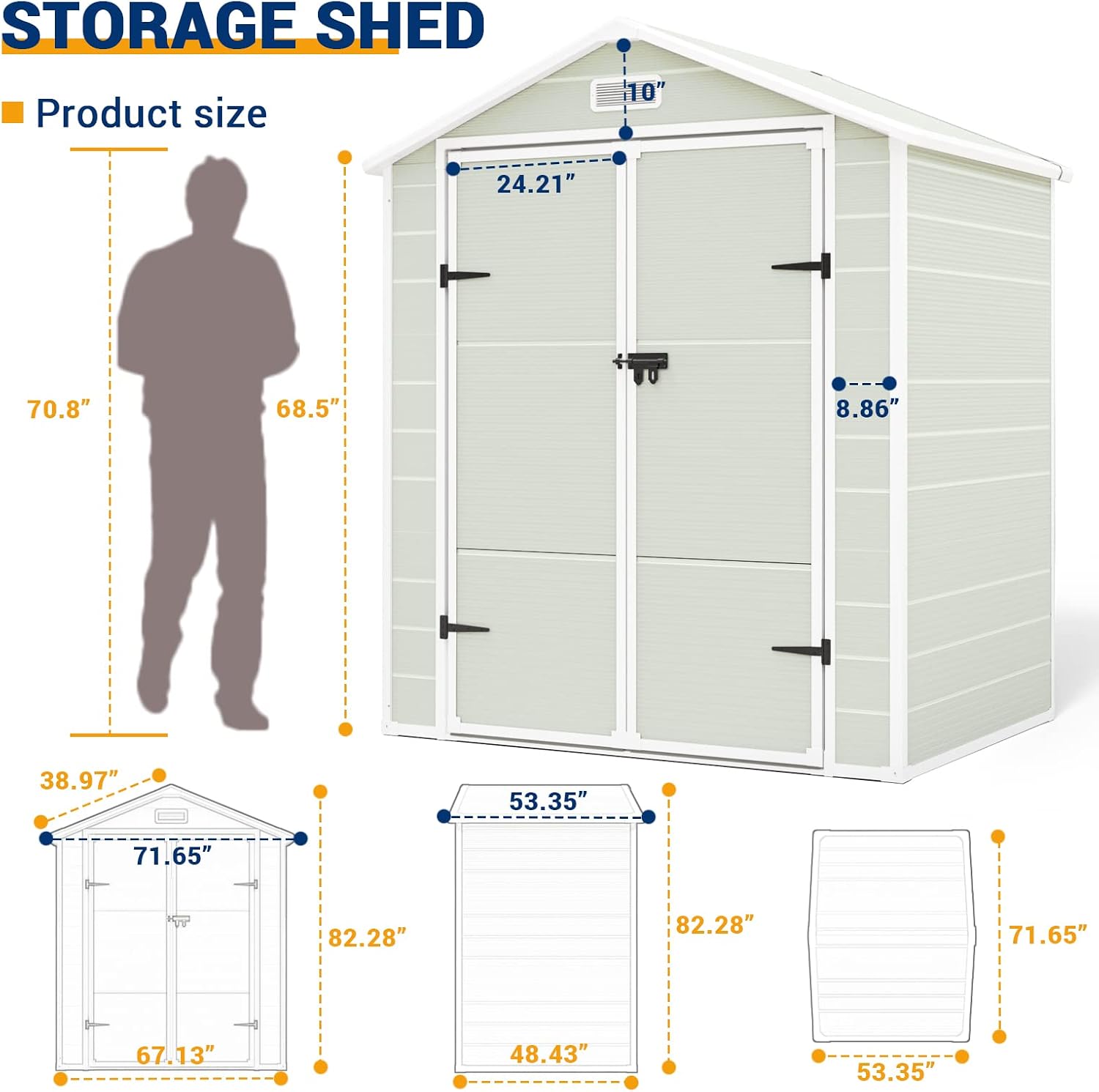UDPATIO Outdoor Storage Shed 6x4.5 FT, Resin Outside Sheds & Outdoor Storage Plastic for Trash Can, Bike, Lawnmower, Generator, Tool Shed with Lockable Door for Backyard, Lawn, Patio, Sandstone