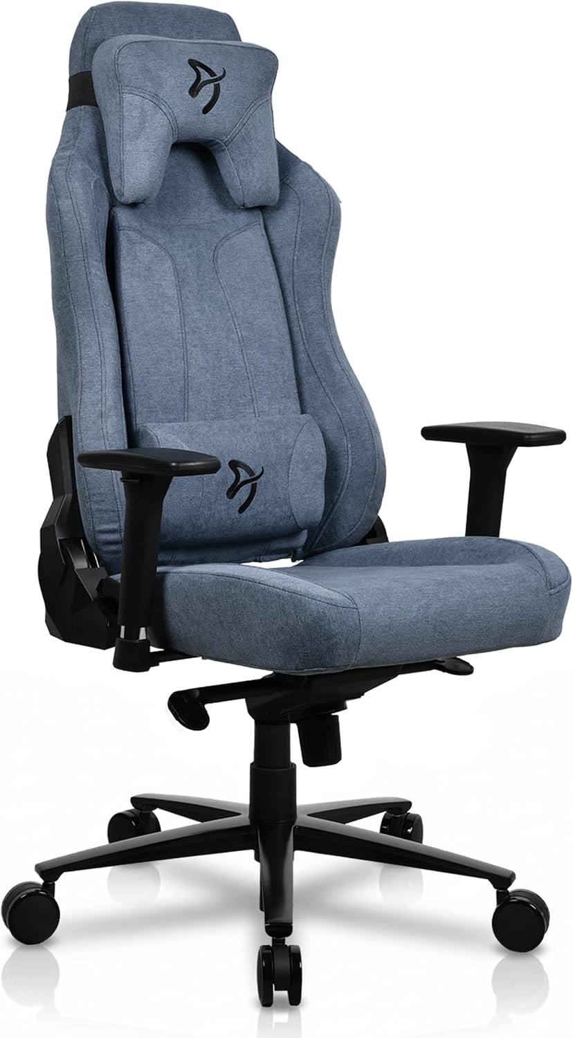 Arozzi Vernazza Soft Fabric Durable Upholstery Ergonomic Office and Gaming Chair with High-Level Features Like 3D Armrests and a Pro Mechanism Along with Soft Neck & Lumbar Support Pillows-Blue