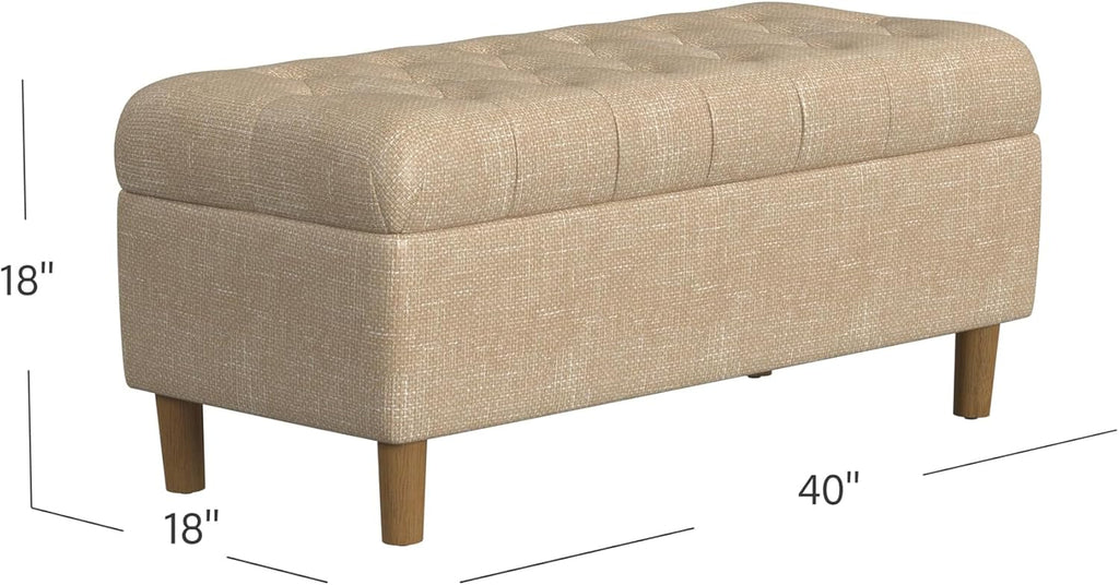 Homepop Home Decor | Tufted Ainsley Button Storage Ottoman Bench with Hinged Lid | Ottoman Bench with Storage for Living Room & Bedroom, Oatmeal Textured Fabric