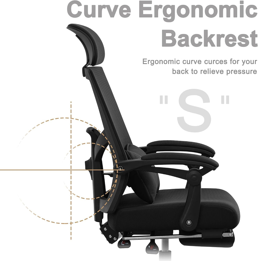 Qulomvs Ergonomic Office Chair with Footrest Home Office Desk Chair with Headrest and Backrest Adjustable Mesh Computer Desk Chair with Wheels 360 Swivel Task Chair