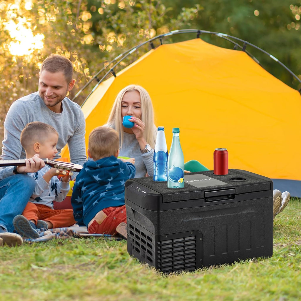 COSTWAY Portable Car Refrigerator, Car Fridge with Adjustable Range -4℉~68℉, 12/24V DC 100-240V AC Electric Cooler Freezer with Divider for Camping, RV, Travel, Fishing, Home, Black (23-quart)