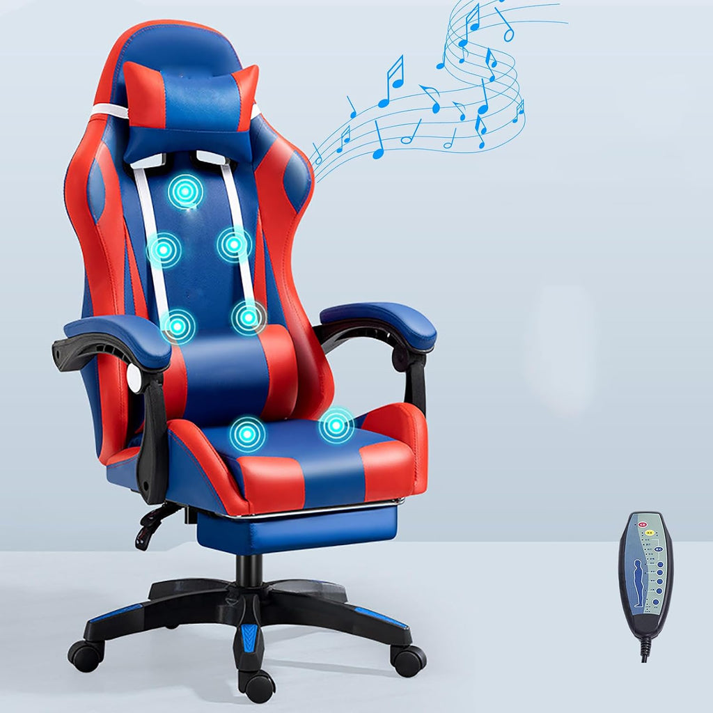 RGB Gaming Chair with Footrest Ergonomic Massage Computer Desk Chair Video Gaming Chair with Speakers Lumbar Support Height & Angles Adjustable Reclining Gamer Chair,Sound/7 Point Massage