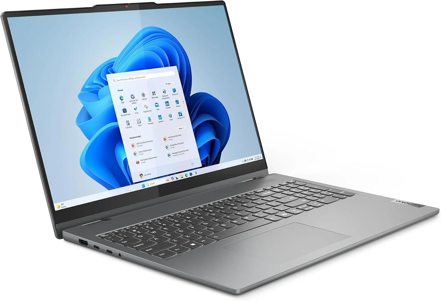 Lenovo IdeaPad 5 2-in-1 with AMD Ryzen 7 8845HS Processor, 16' WUXGA Touchscreen Display, 16GB LPDDR5X RAM, 512GB SSD, Backlit KB, Wi-Fi6, FP Reader, Windows 11, Luna Grey, w/2TB USB Drive, W/GaLiMu