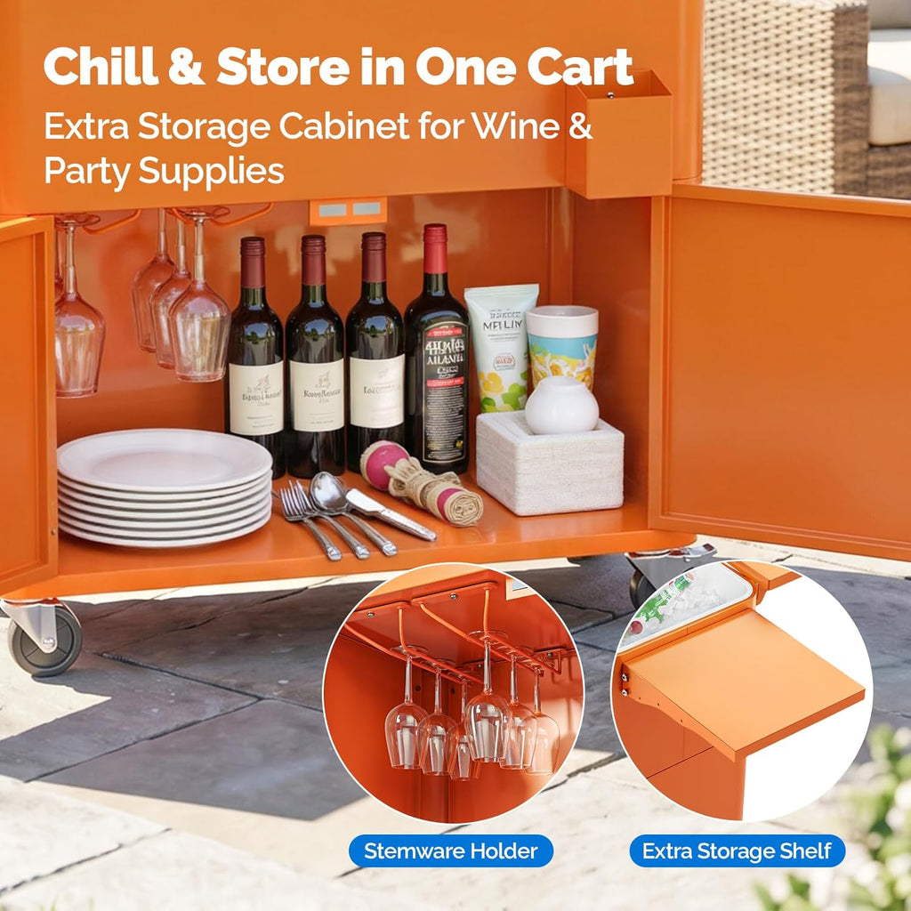 VINGLI Patio Cooler, Ice Chest with Storage Cabinet, Bottle Opener Drainage, Outdoor Cooler for Party, Deck, Pool