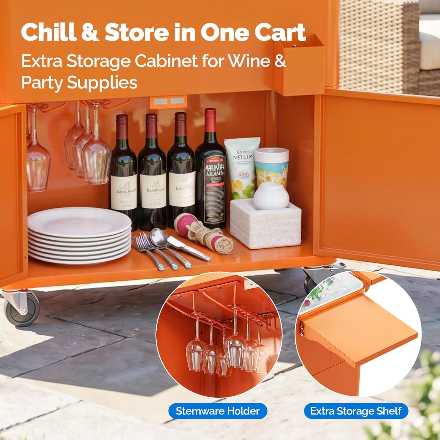 VINGLI Patio Cooler, Ice Chest with Storage Cabinet, Bottle Opener Drainage, Outdoor Cooler for Party, Deck, Pool